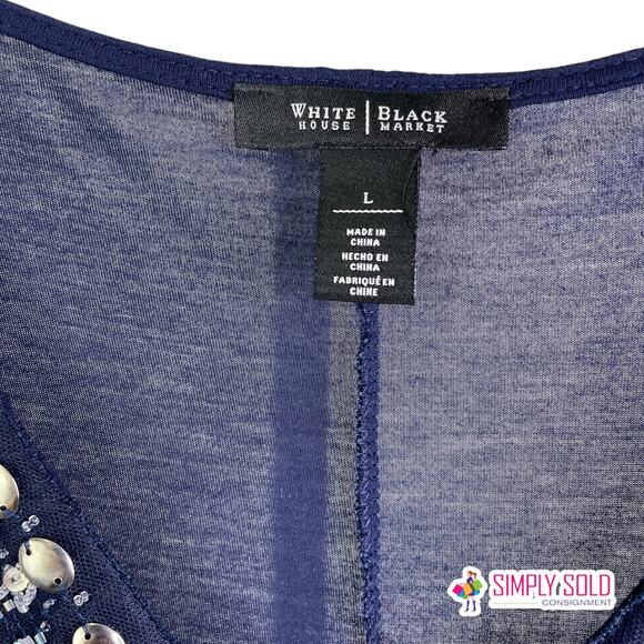 White House Black Market Womens Blouse Embellished V-Neck Dolman Sleeve Beaded L - Picture 2 of 10